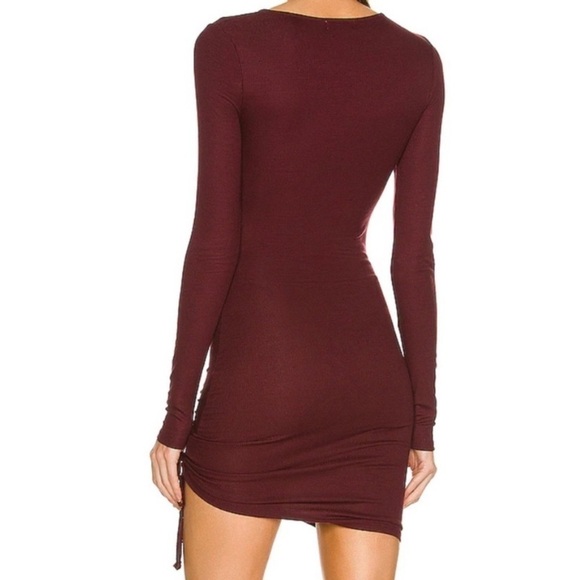 Lovers and Friends Venetian Dress Ribbed Burgundy Bodycon Long Sleeve Ruched M - Picture 10 of 13